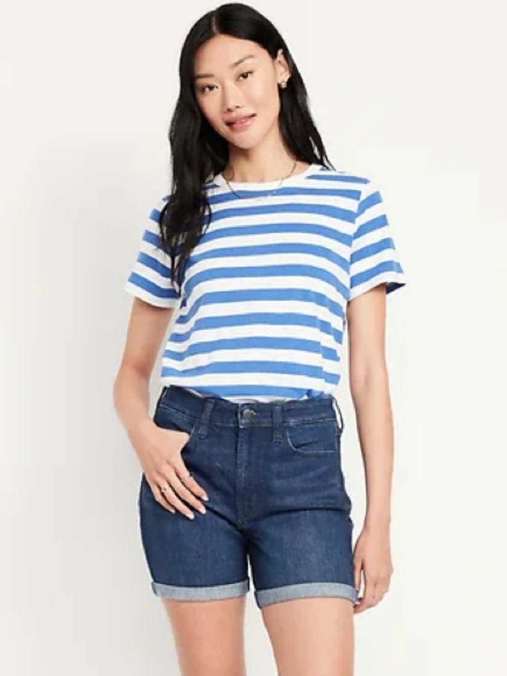 Medium Wash High-Waisted Wow Jean Shorts 5-inch inseam